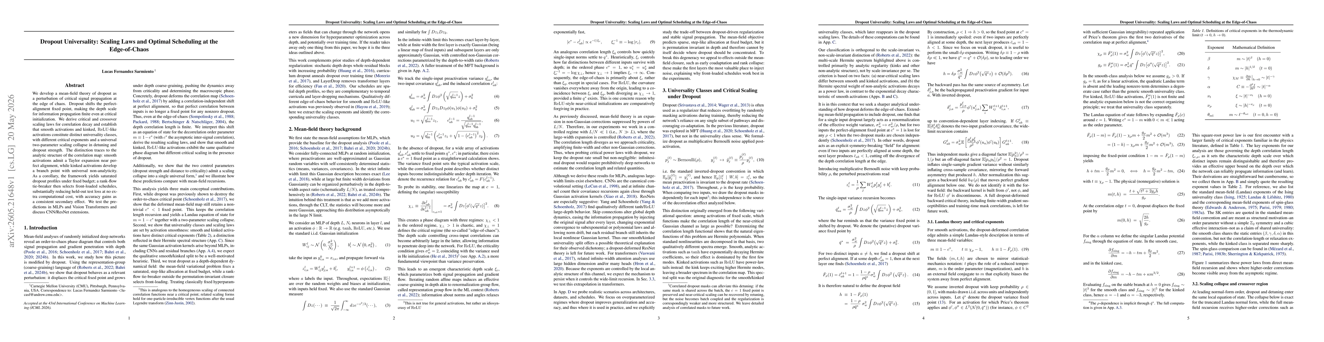 Thumbnail for Dropout Universality: Scaling Laws and Optimal Scheduling at the Edge-of-Chaos