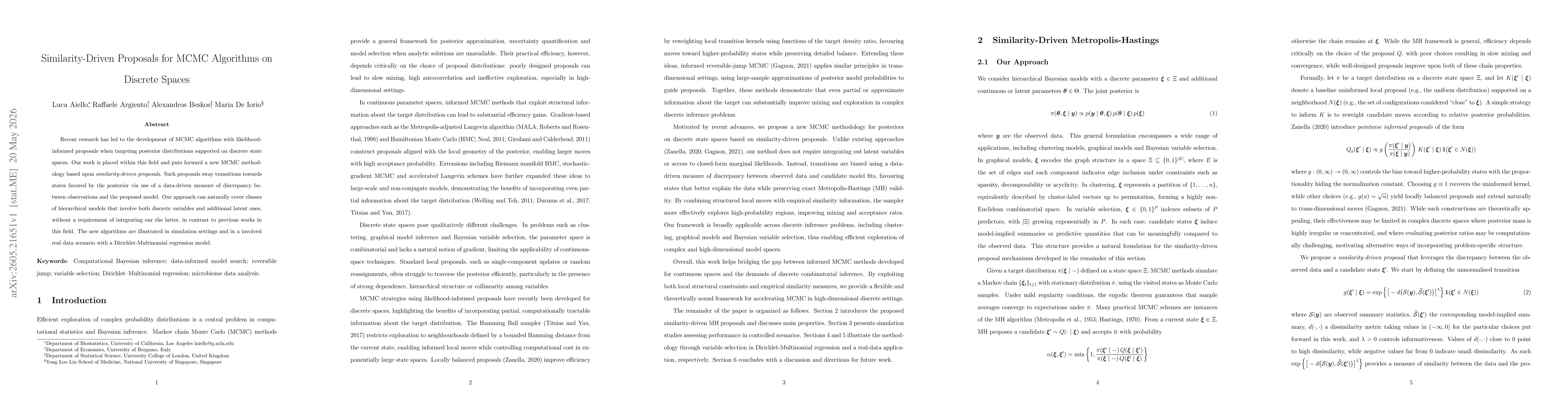 Thumbnail for Similarity-Driven Proposals for MCMC Algorithms on Discrete Spaces