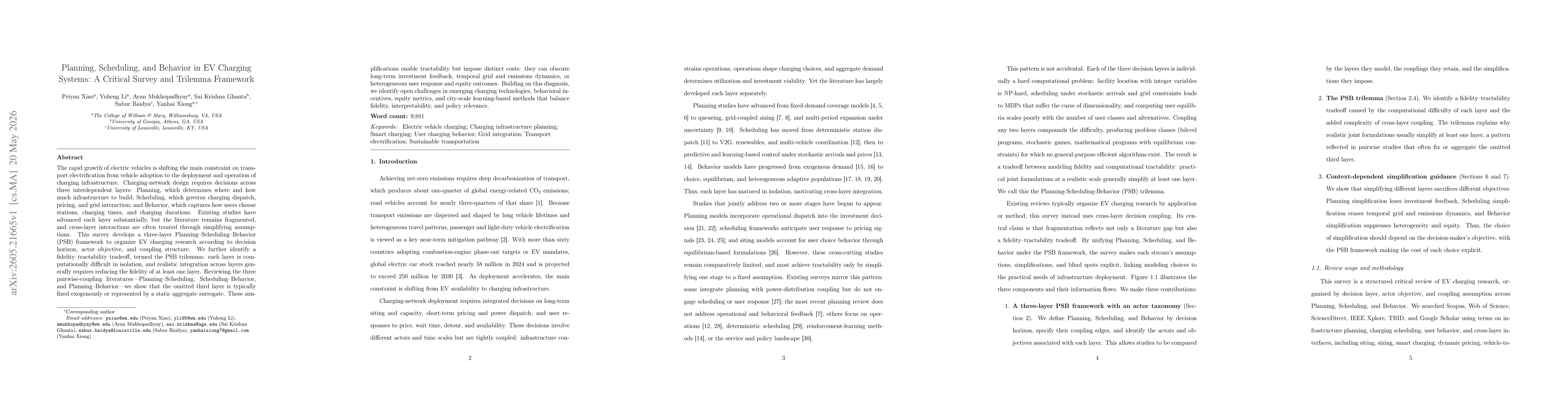 Thumbnail for Planning, Scheduling, and Behavior in EV Charging Systems: A Critical Survey and Trilemma Framework