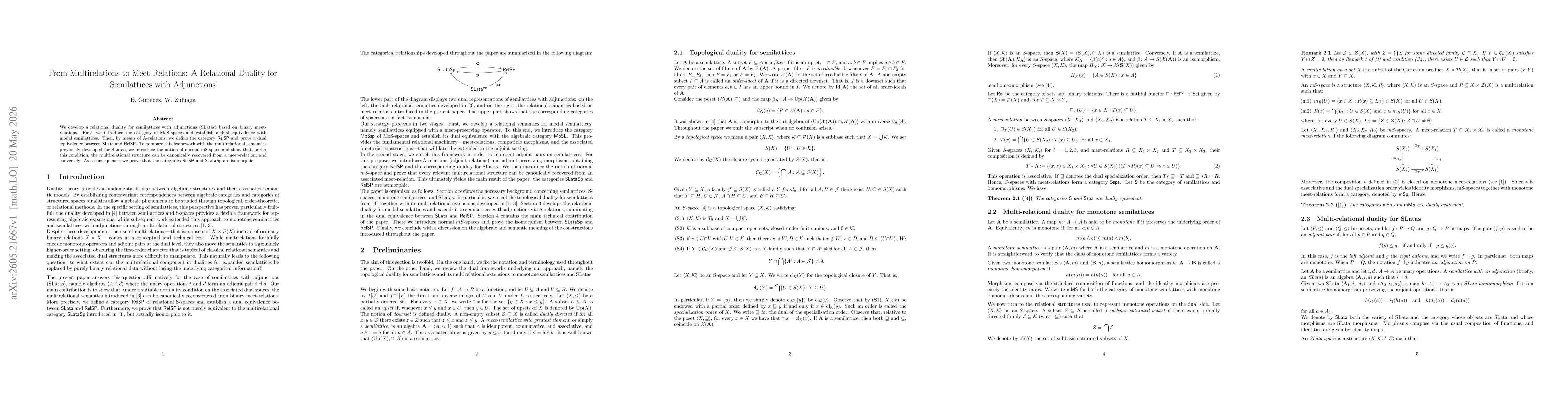 Thumbnail for From Multirelations to Meet-Relations: A Relational Duality for Semilattices with Adjunctions