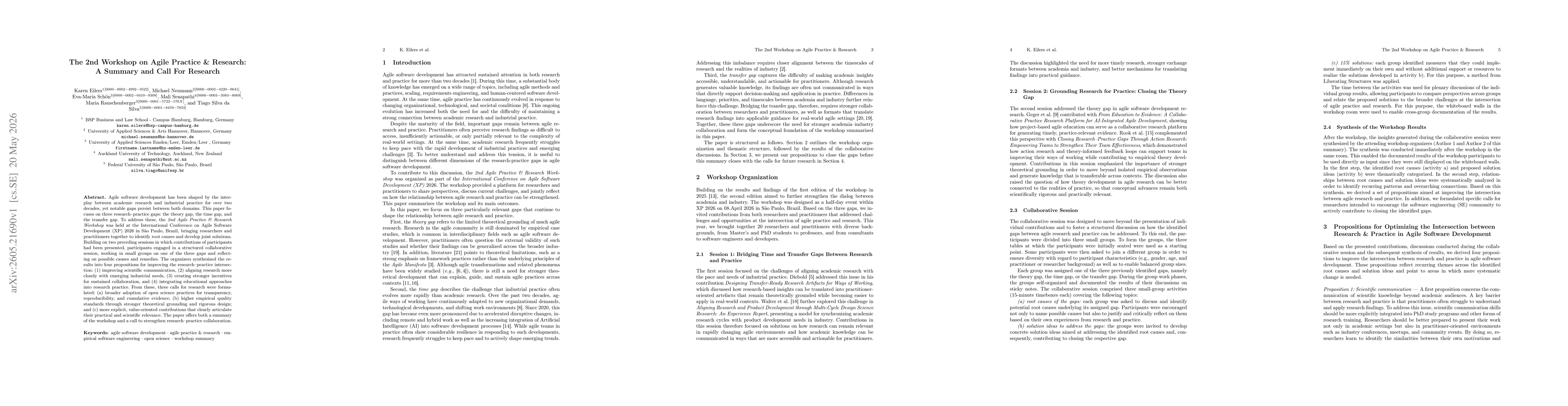 Thumbnail for The 2nd Workshop on Agile Practice & Research: A Summary and Call For Research