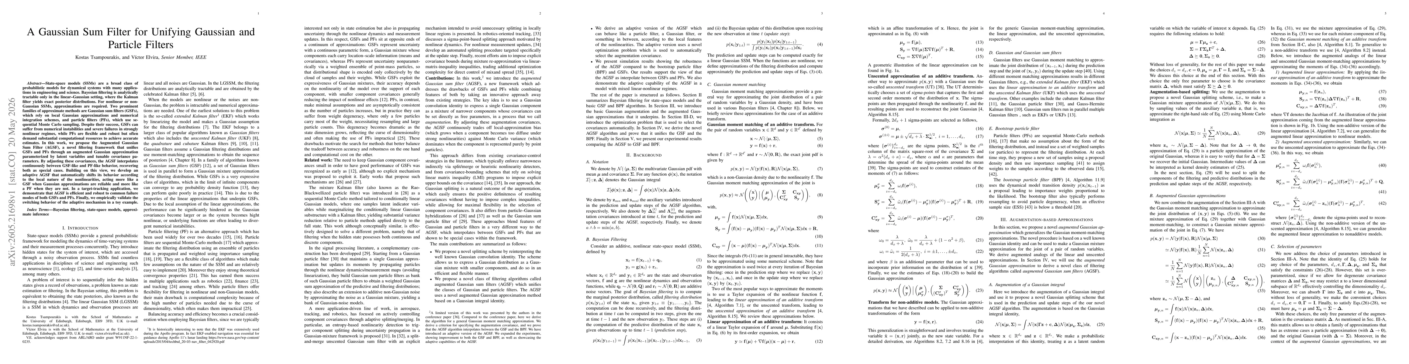Thumbnail for A Gaussian Sum Filter for Unifying Gaussian and Particle Filters