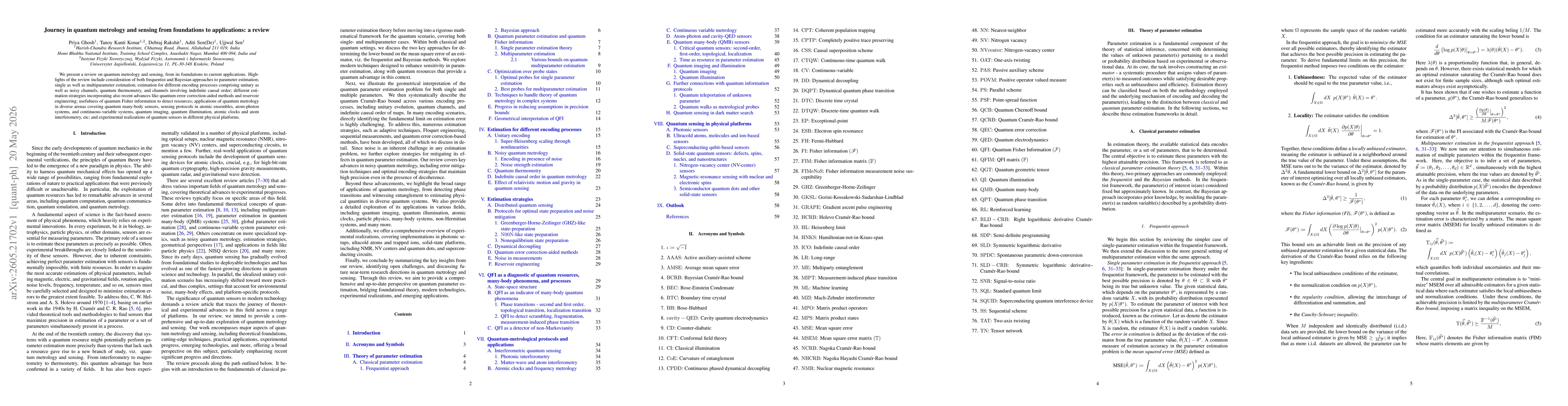 Thumbnail for Journey in quantum metrology and sensing from foundations to applications: a review