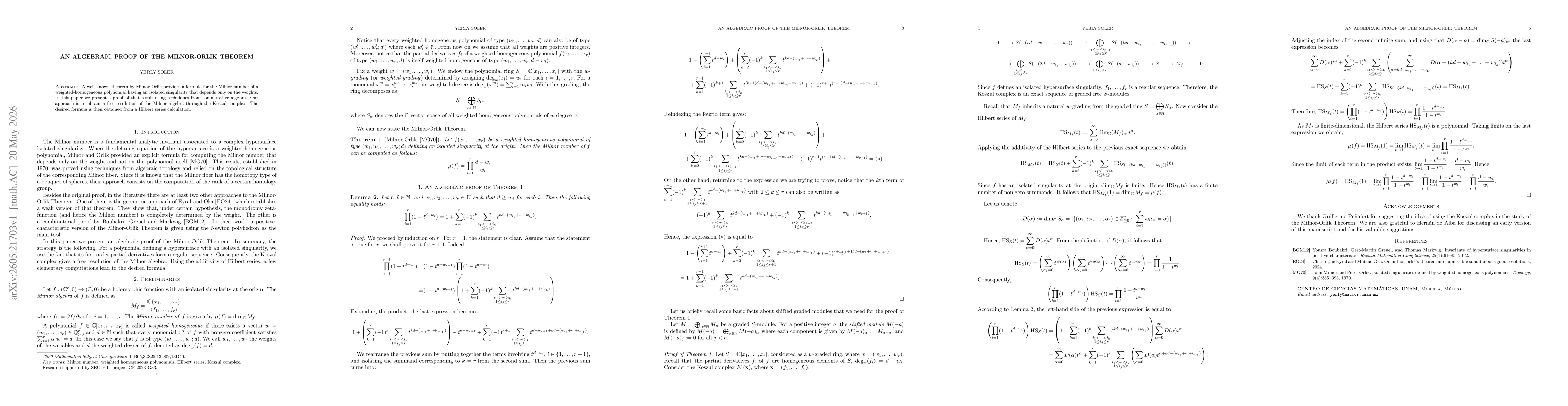 Thumbnail for An algebraic proof of the Milnor-Orlik theorem