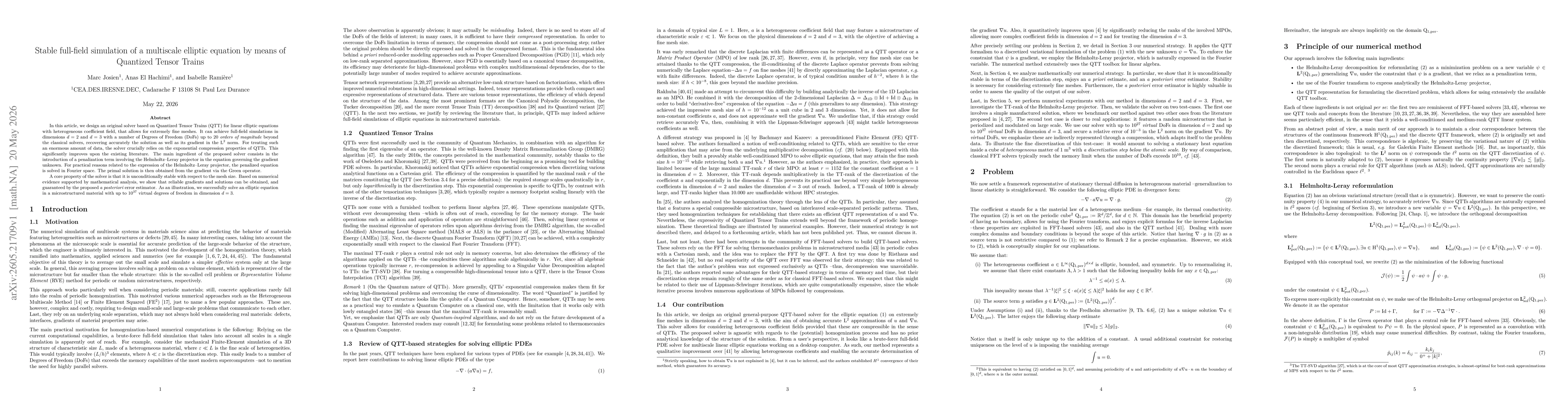 Thumbnail for Stable full-field simulation of a multiscale elliptic equation by means of Quantized Tensor Trains