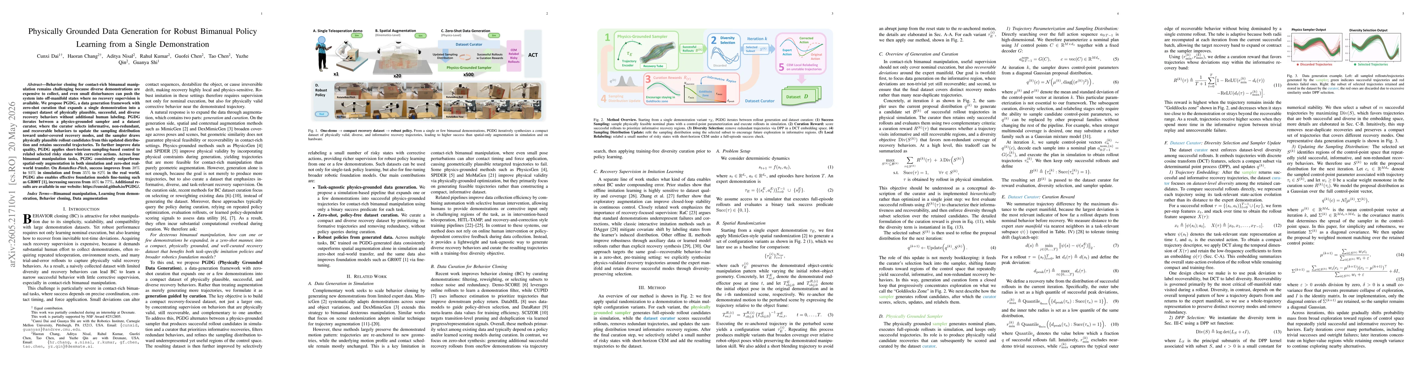 Thumbnail for PGDG: Physically Grounded Data Generation for Robust Bimanual Policy Learning from a Single Demonstration