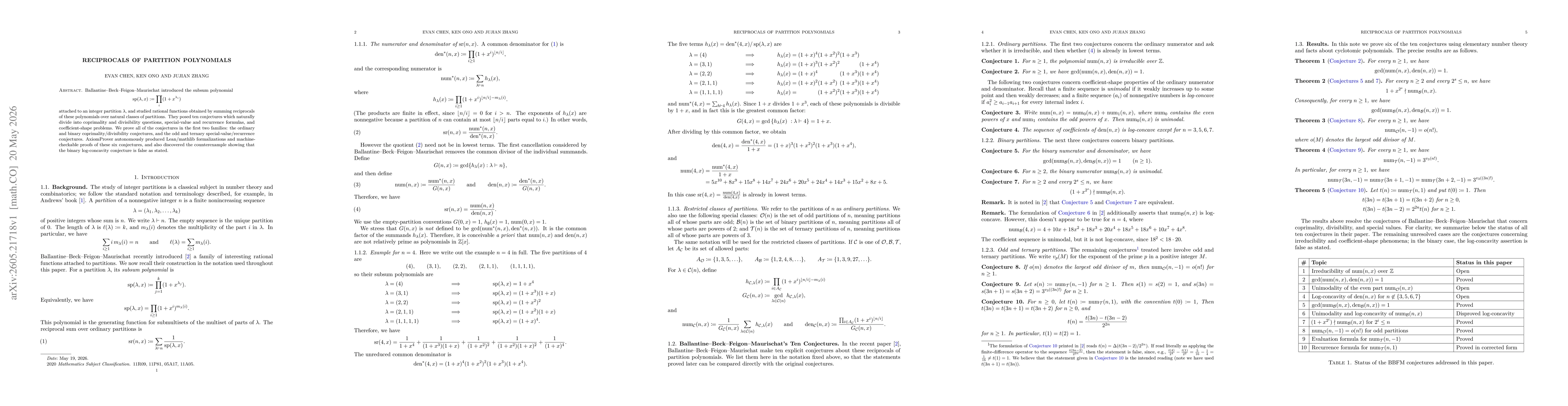 Thumbnail for Reciprocals of Partition Polynomials