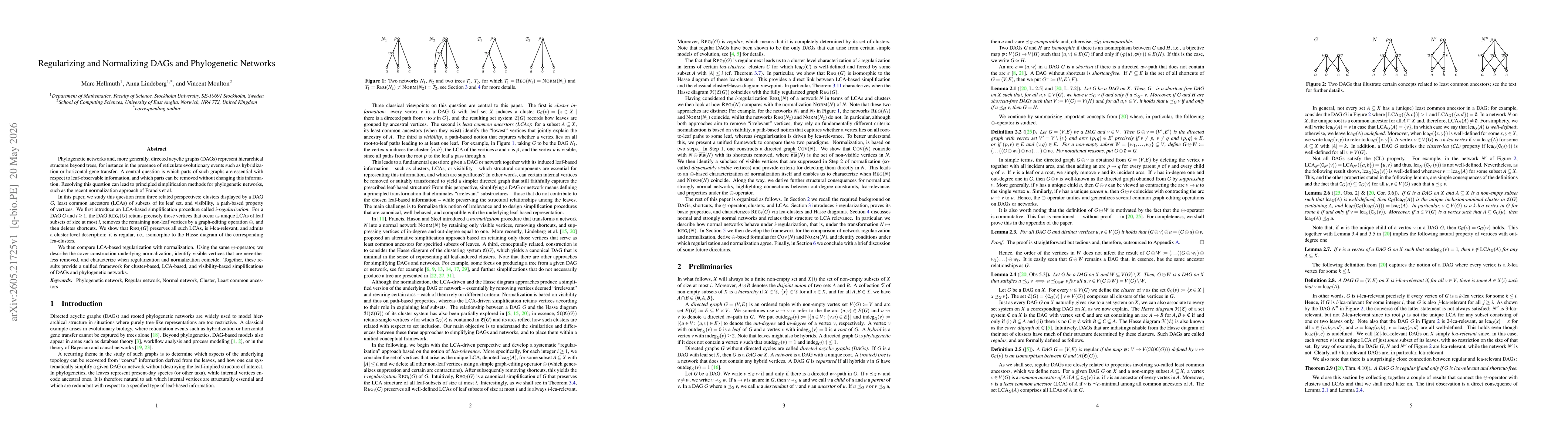 Thumbnail for Regularizing and Normalizing DAGs and Phylogenetic Networks