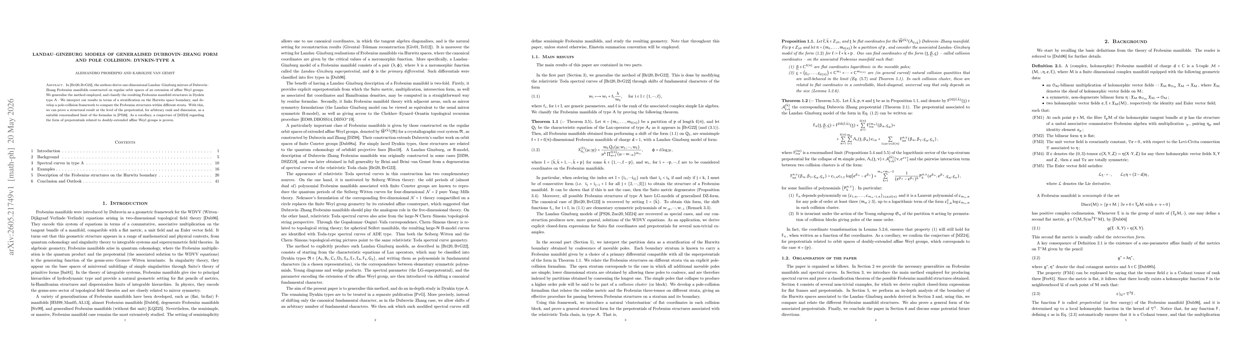 Thumbnail for Landau-Ginzburg models of generalised Dubrovin-Zhang form and pole collision: Dynkin-type A