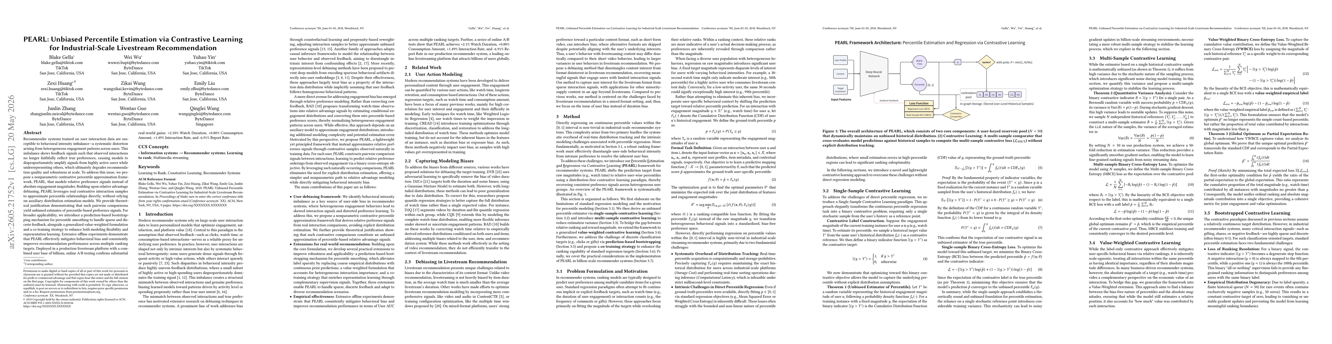 Thumbnail for PEARL: Unbiased Percentile Estimation via Contrastive Learning for Industrial-Scale Livestream Recommendation