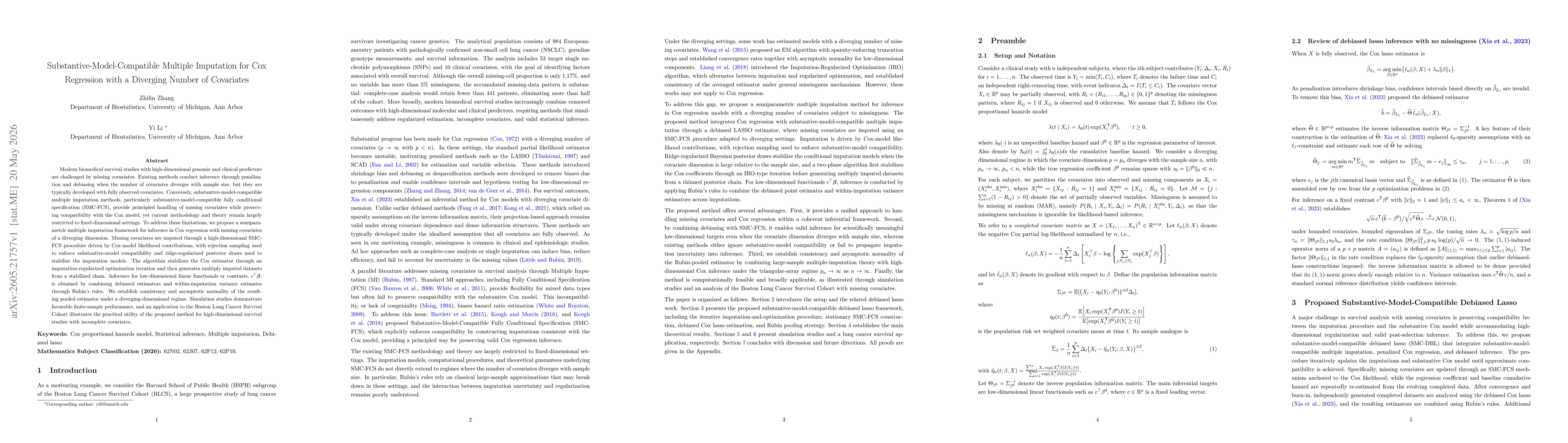 Thumbnail for Substantive-Model-Compatible Multiple Imputation for Cox Regression with a Diverging Number of Covariates