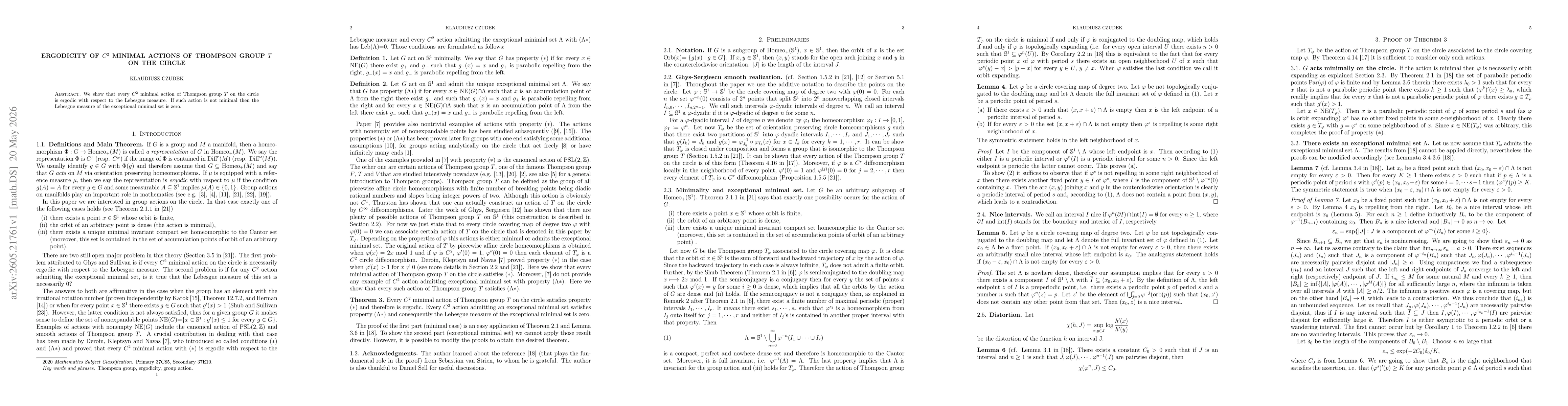 Thumbnail for Ergodicity of $C^2$ minimal actions of Thompson group $T$ on the circle
