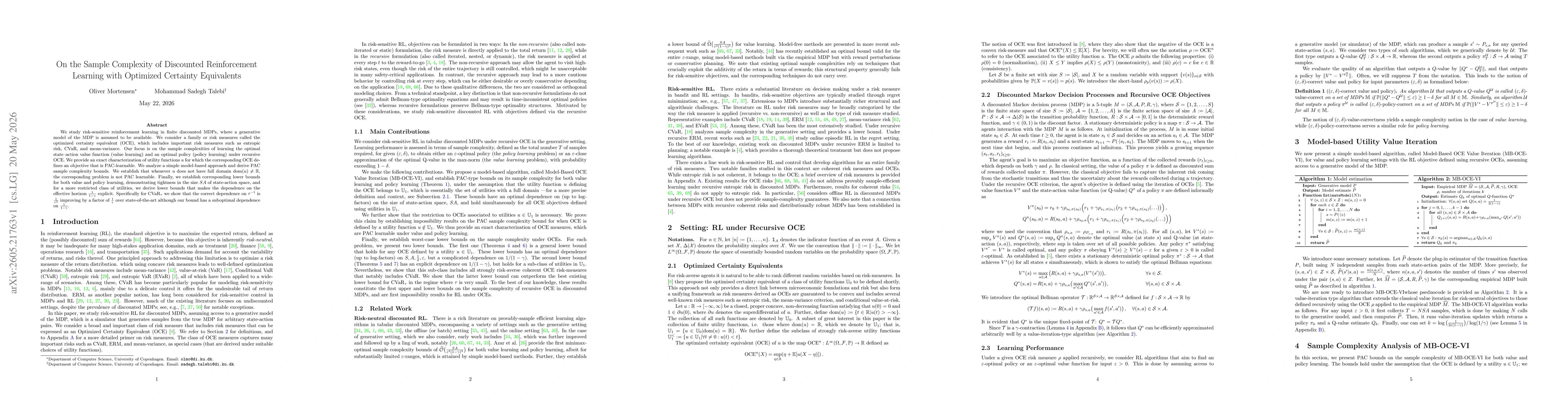Thumbnail for On the Sample Complexity of Discounted Reinforcement Learning with Optimized Certainty Equivalents