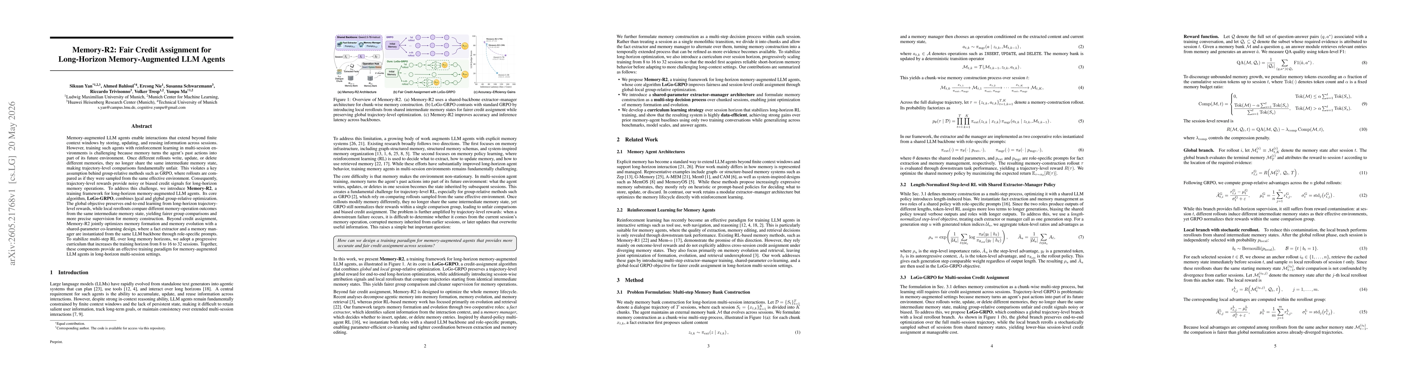 Thumbnail for Memory-R2: Fair Credit Assignment for Long-Horizon Memory-Augmented LLM Agents