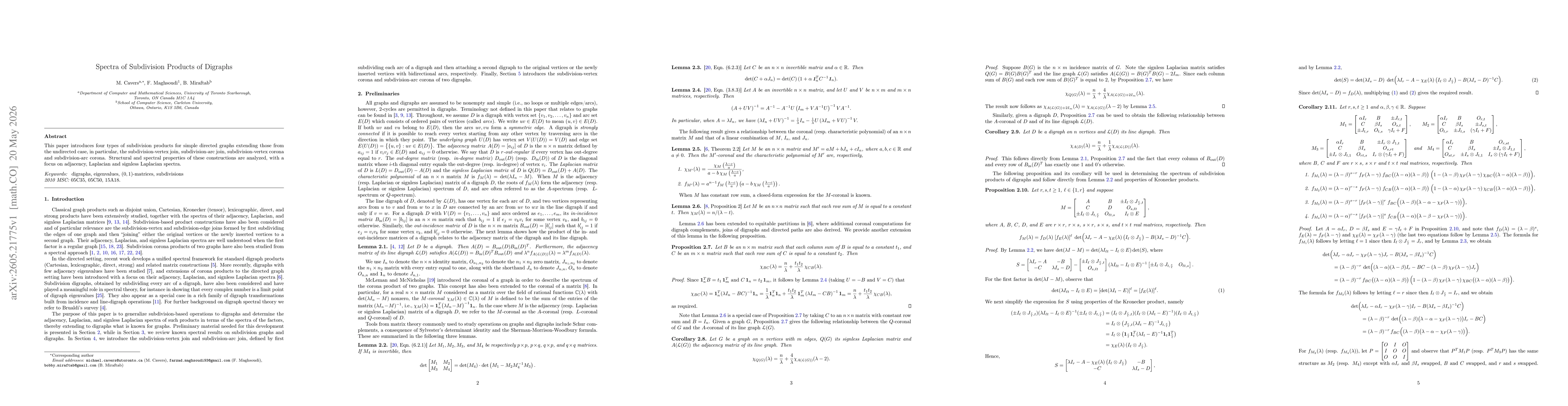 Thumbnail for Spectra of Subdivision Products of Digraphs