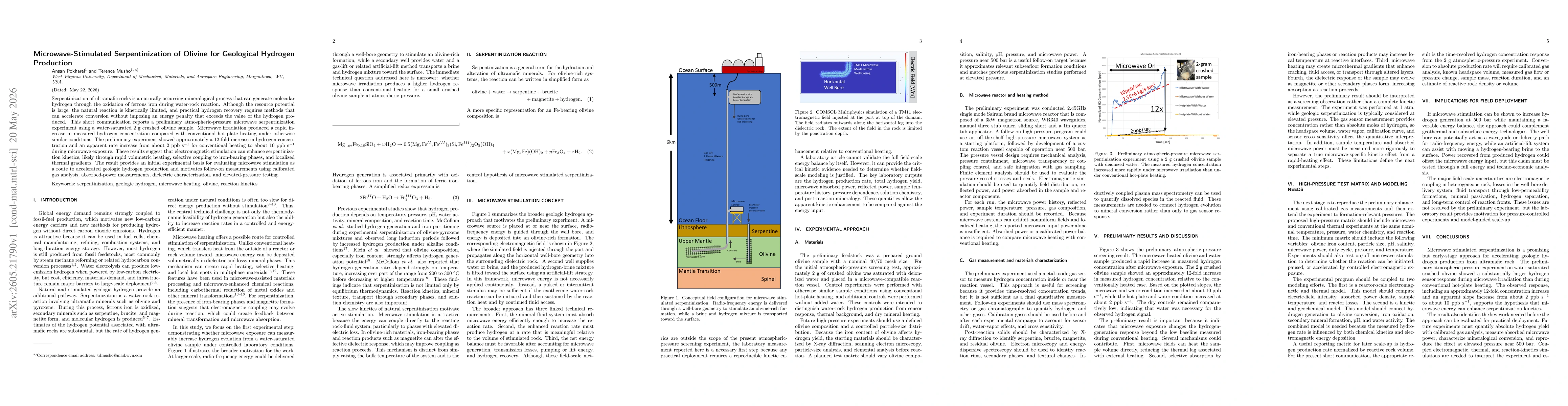 Thumbnail for Microwave-Stimulated Serpentinization of Olivine for Geological Hydrogen Production
