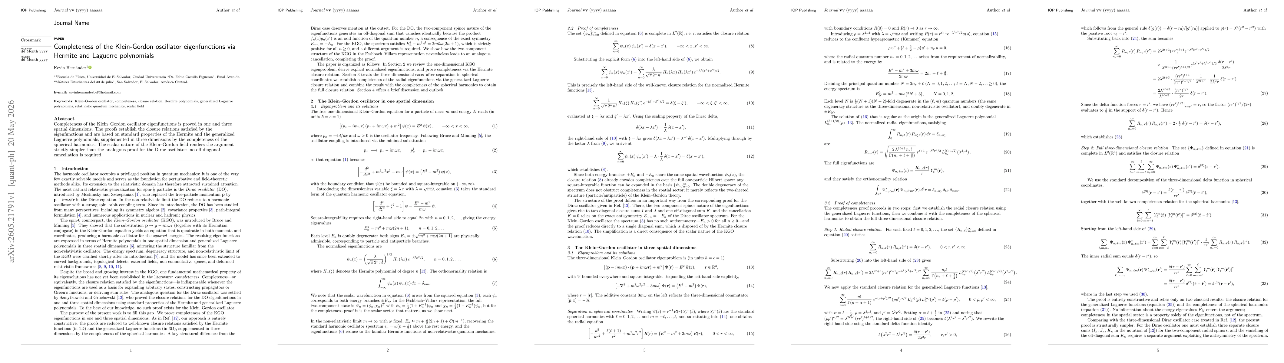 Thumbnail for Completeness of the Klein-Gordon oscillator eigenfunctions via Hermite and Laguerre polynomials