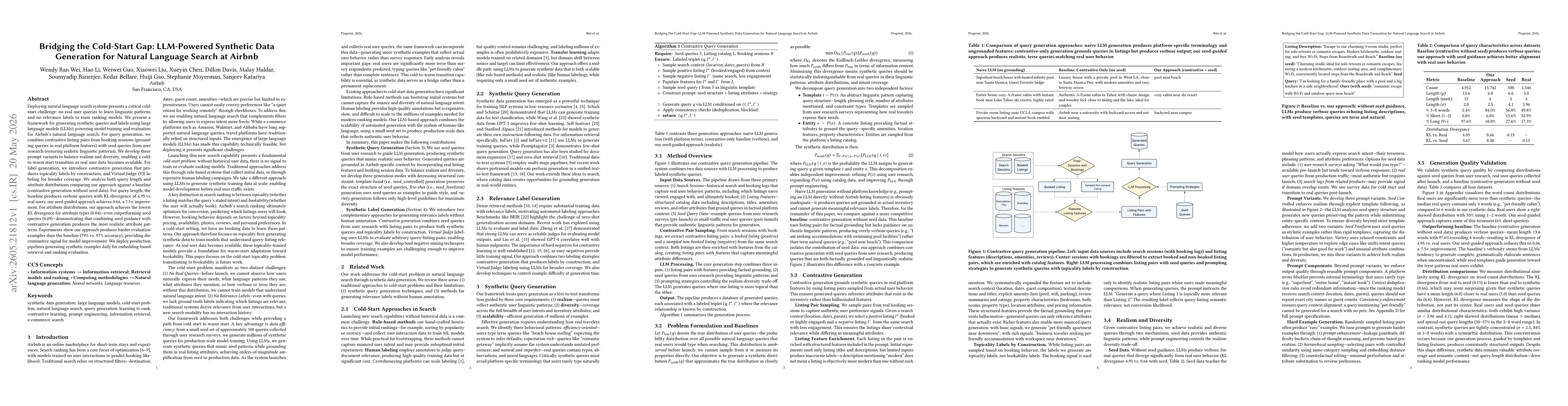 Thumbnail for Bridging the Cold-Start Gap: LLM-Powered Synthetic Data Generation for Natural Language Search at Airbnb