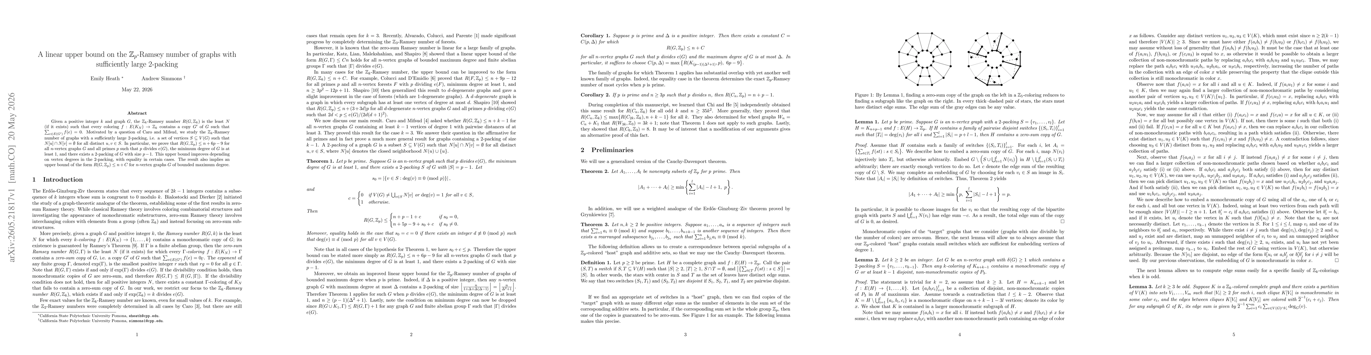 Thumbnail for A linear upper bound on the $\mathbb{Z}_p$-Ramsey number of graphs with sufficiently large $2$-packing