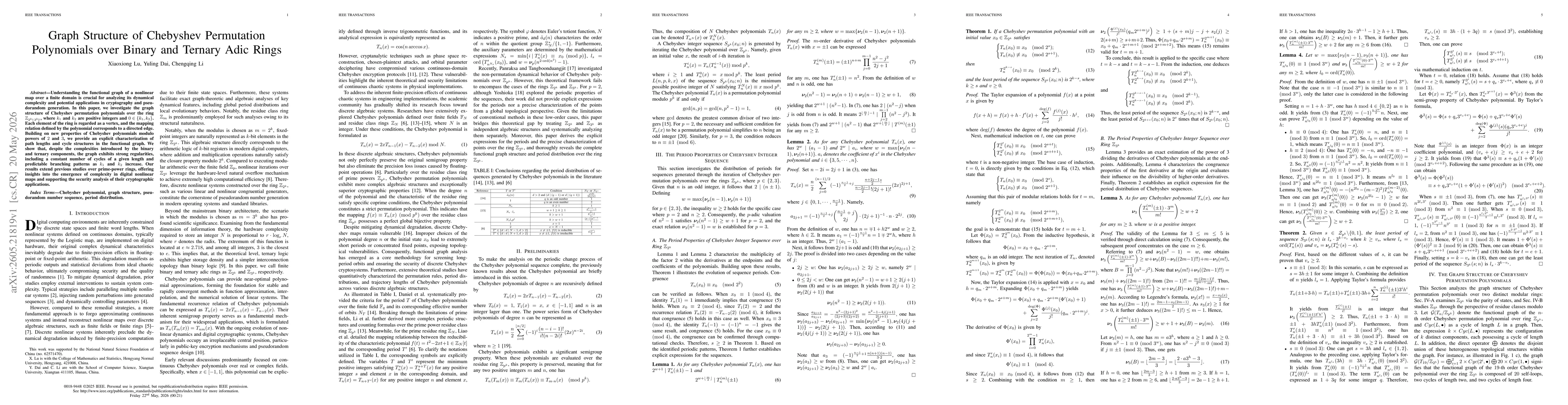 Thumbnail for Graph Structure of Chebyshev Permutation Polynomials over Binary and Ternary Adic Rings