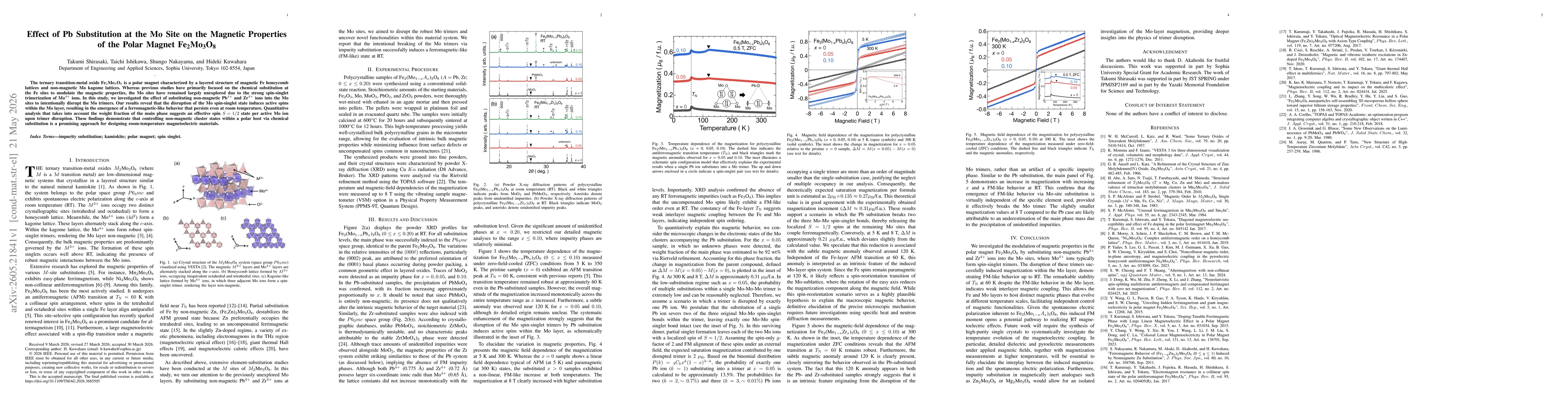 Thumbnail for Effect of Pb Substitution at the Mo site on the Magnetic Properties of the Polar Magnet Fe$_2$Mo$_3$O$_8$