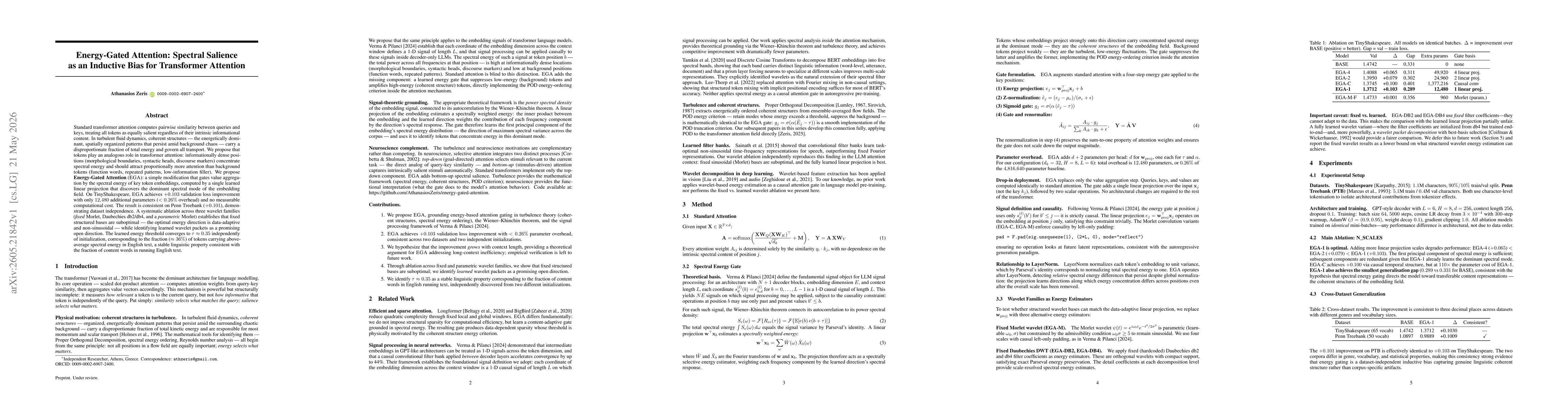 Thumbnail for Energy-Gated Attention: Spectral Salience as an Inductive Bias for Transformer Attention