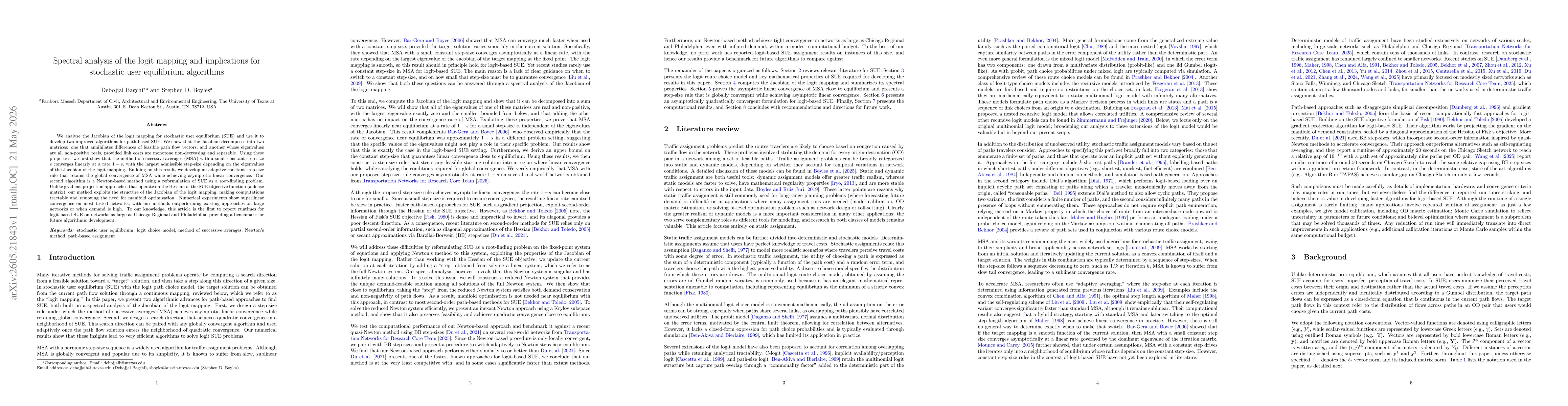 Thumbnail for Spectral analysis of the logit mapping and implications for stochastic user equilibrium algorithms