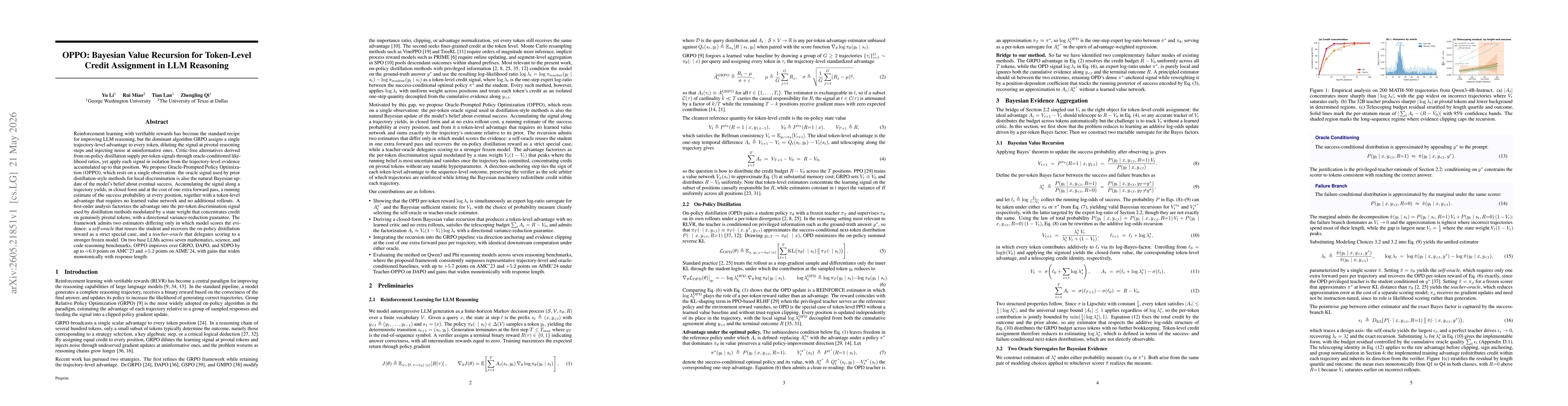 Thumbnail for OPPO: Bayesian Value Recursion for Token-Level Credit Assignment in LLM Reasoning