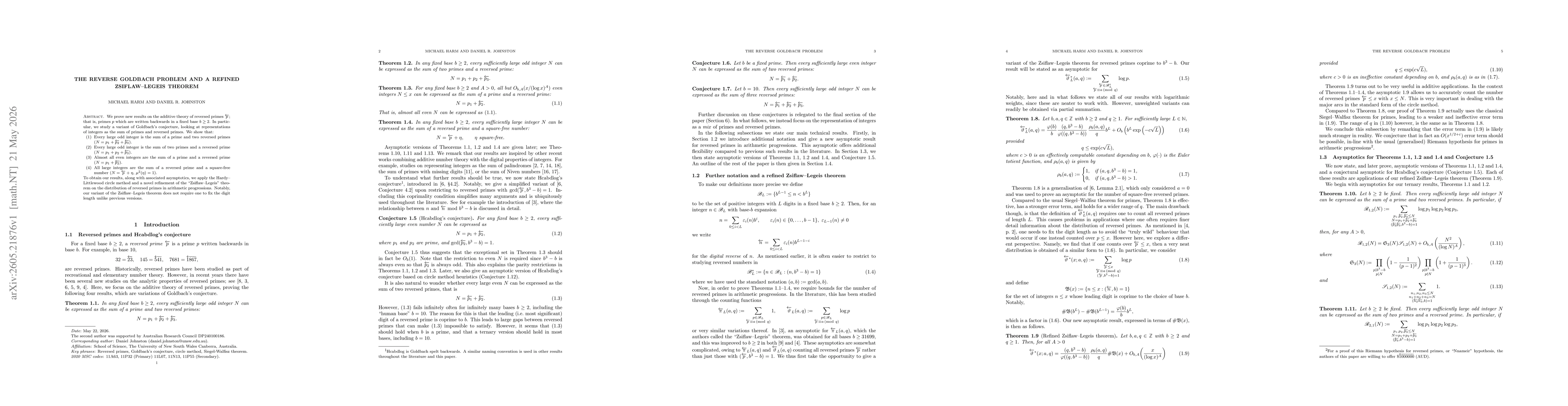 Thumbnail for The reverse Goldbach problem and a refined Zsiflaw--Legeis theorem