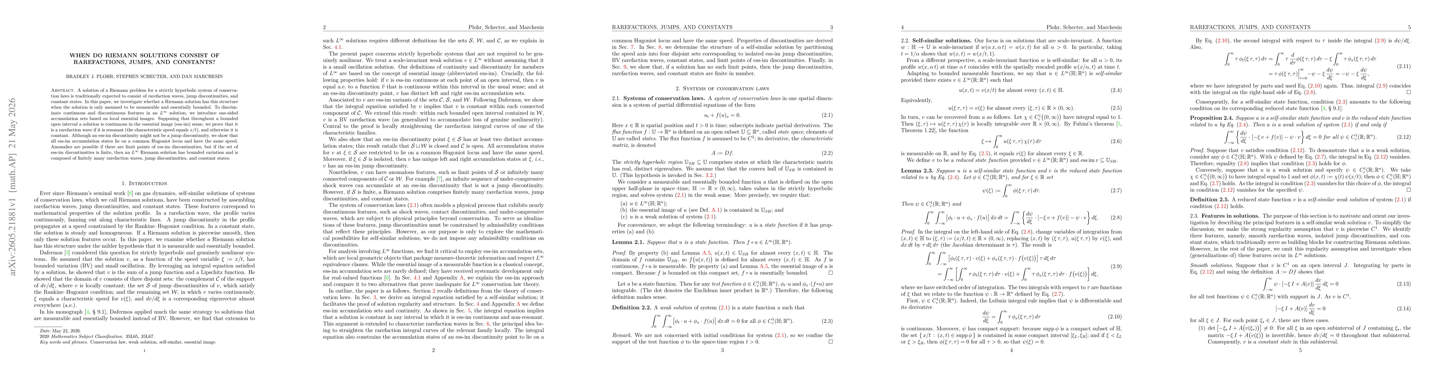 Thumbnail for When Do Riemann Solutions Consist of Rarefactions, Jumps, and Constants?
