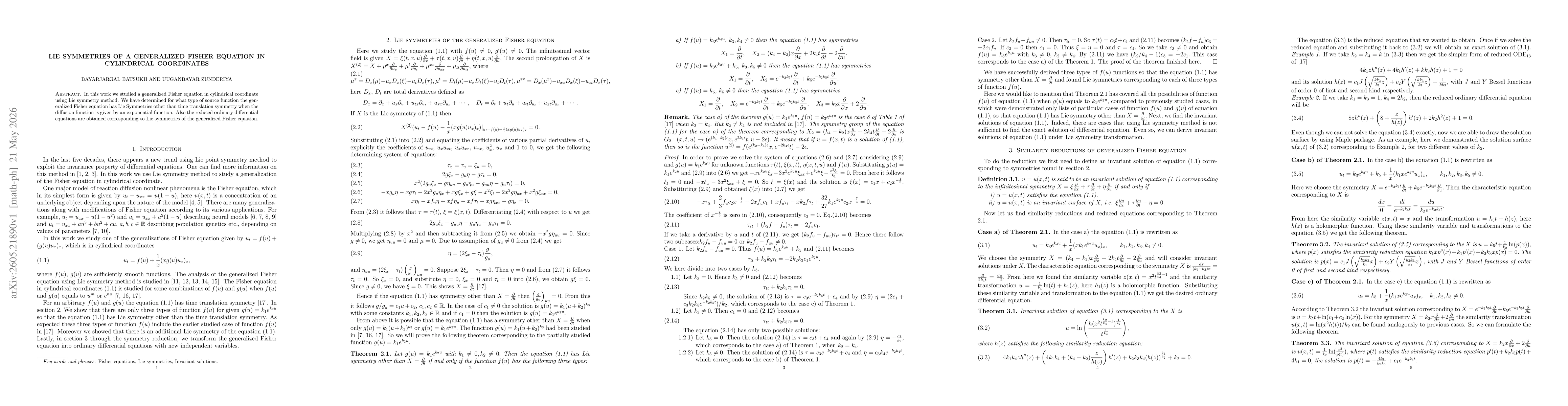 Thumbnail for Lie symmetries of a generalized Fisher equation in cylindrical coordinates