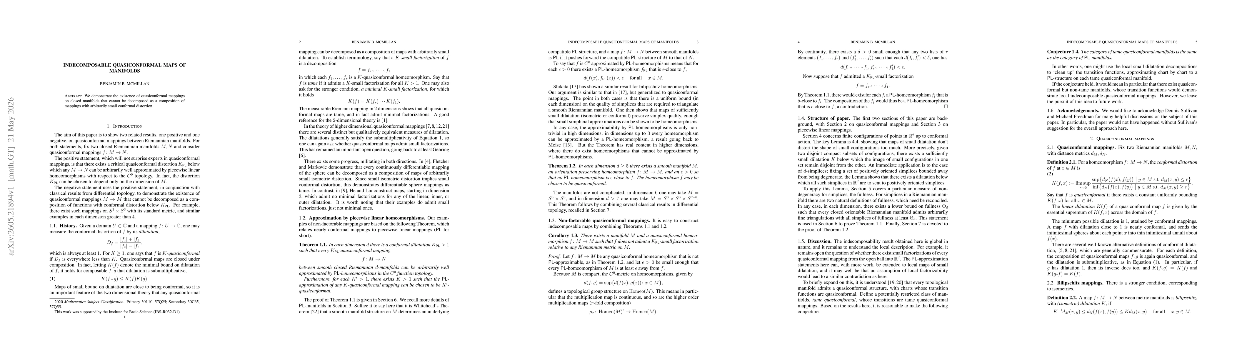 Thumbnail for Indecomposable Quasiconformal Maps of Manifolds