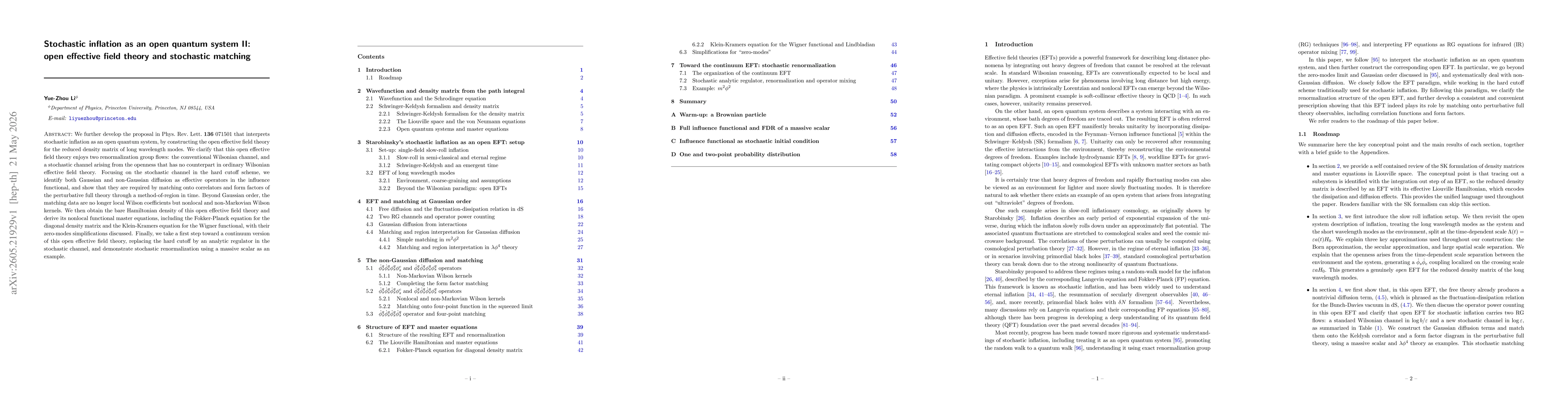 Thumbnail for Stochastic inflation as an open quantum system II: open effective field theory and stochastic matching