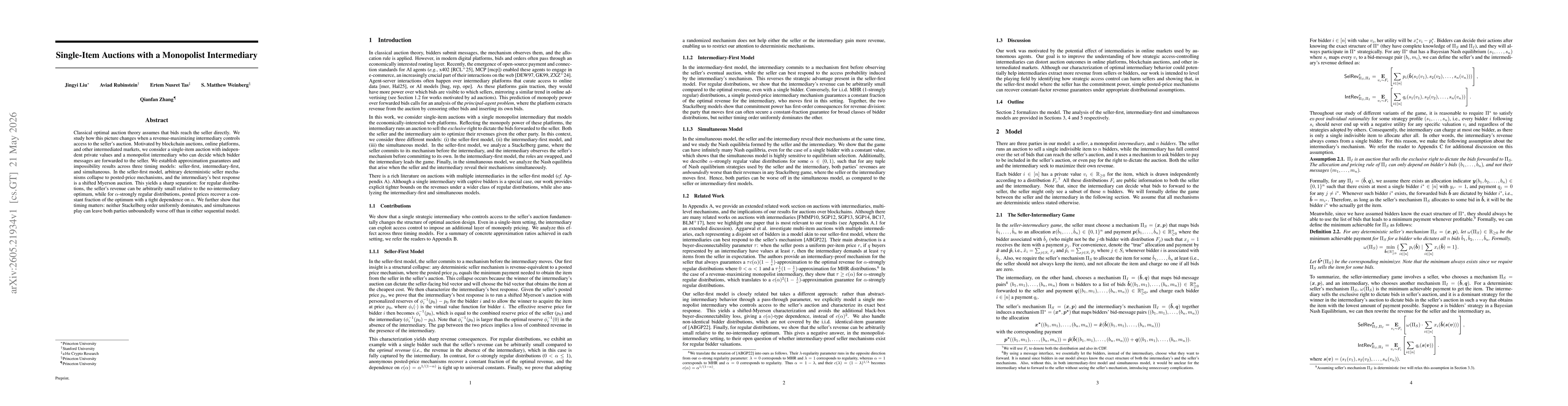 Thumbnail for Single-Item Auctions with a Monopolist Intermediary