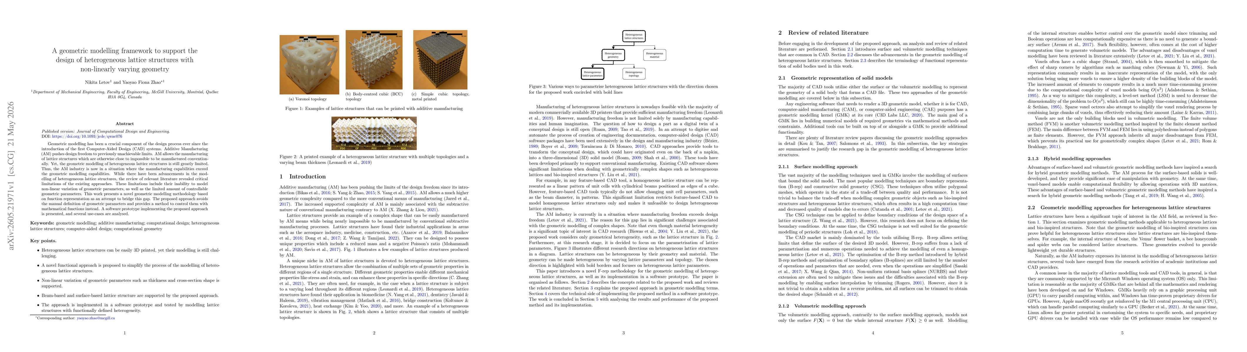Thumbnail for A geometric modelling framework to support the design of heterogeneous lattice structures with non-linearly varying geometry