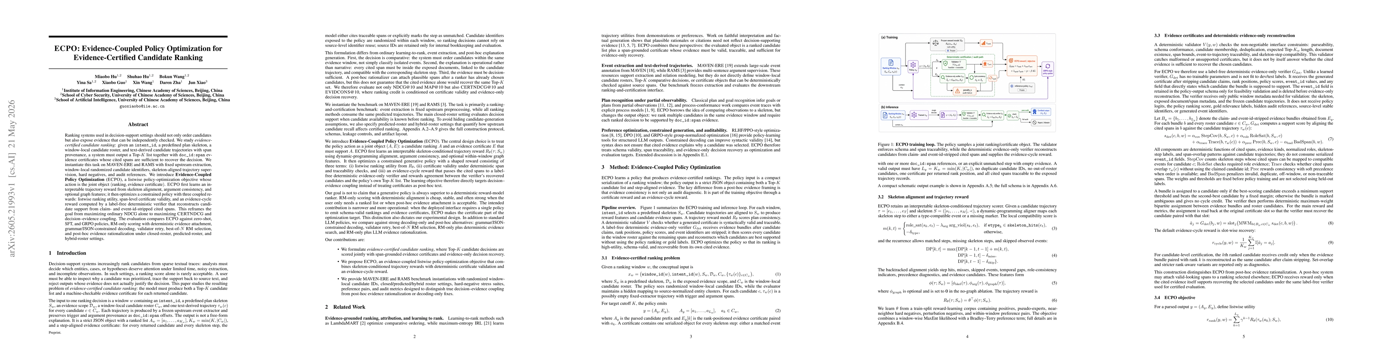 Thumbnail for ECPO: Evidence-Coupled Policy Optimization for Evidence-Certified Candidate Ranking