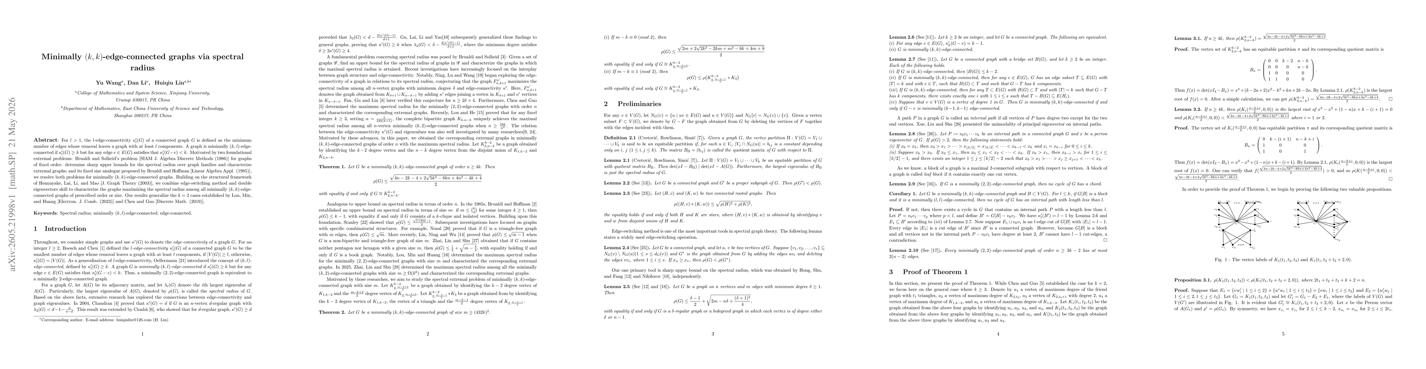 Thumbnail for Minimally $(k,k)$-edge-connected graphs via spectral radius