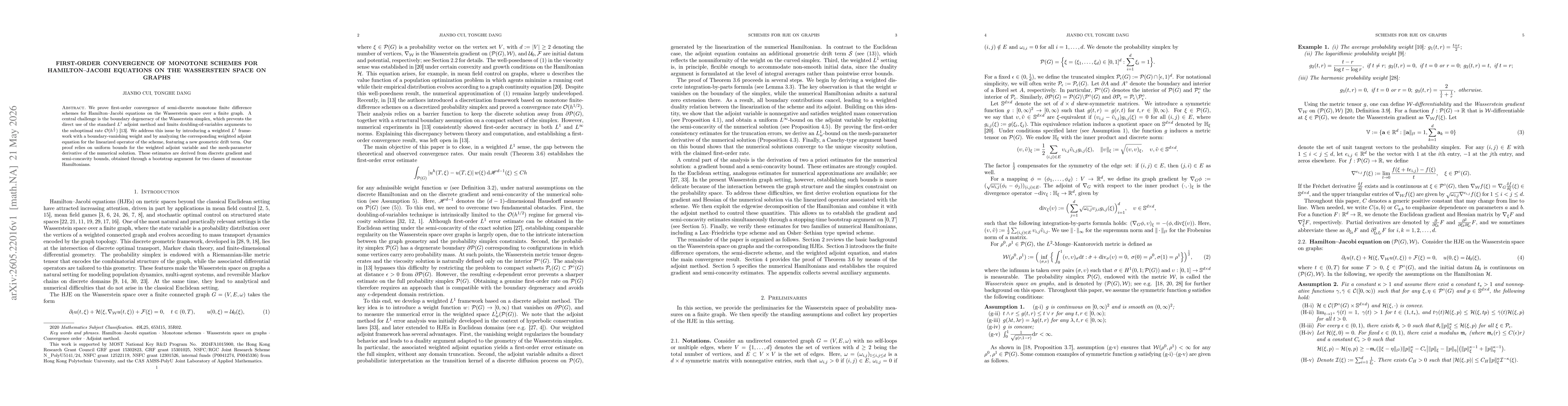 Thumbnail for First-Order Convergence of Monotone Schemes for Hamilton--Jacobi Equations on the Wasserstein Space on Graphs