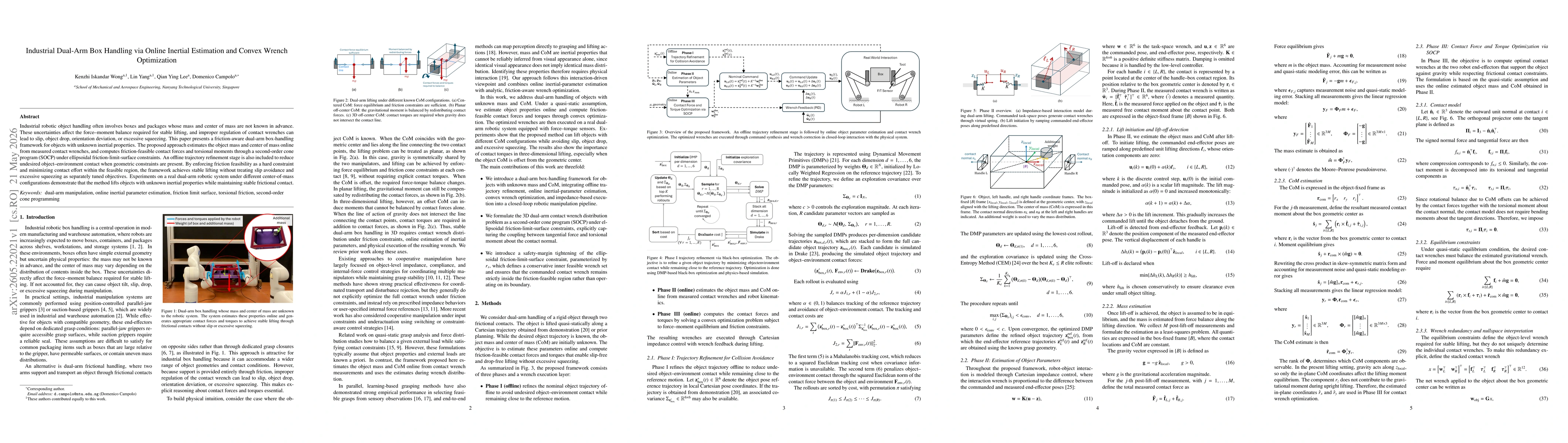 Thumbnail for Industrial Dual-Arm Box Handling via Online Inertial Estimation and Convex Wrench Optimization
