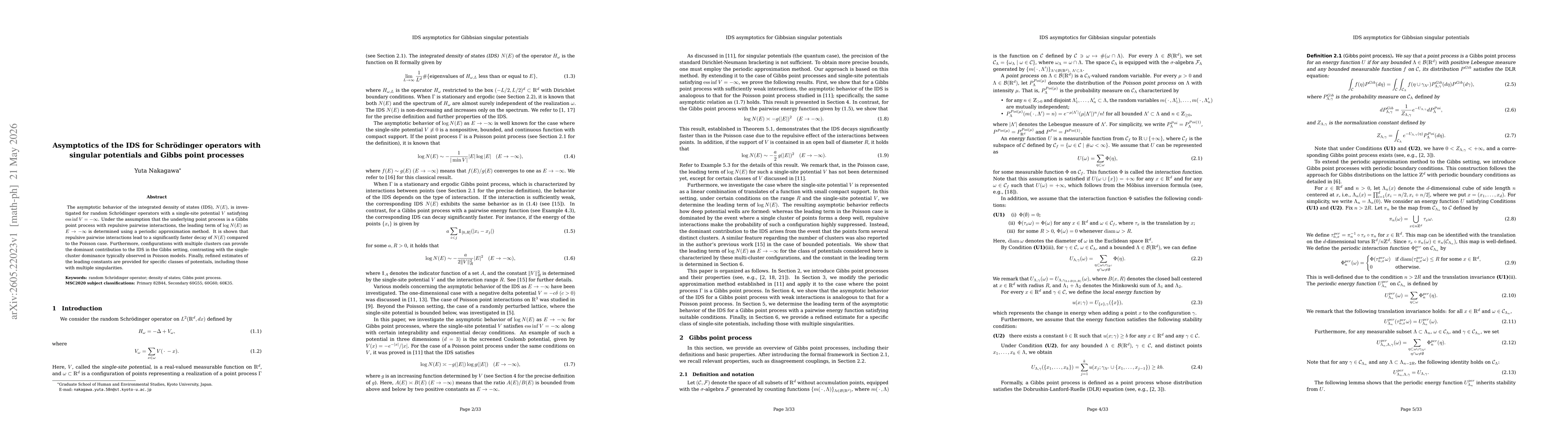 Thumbnail for Asymptotics of the IDS for Schrödinger operators with singular potentials and Gibbs point processes