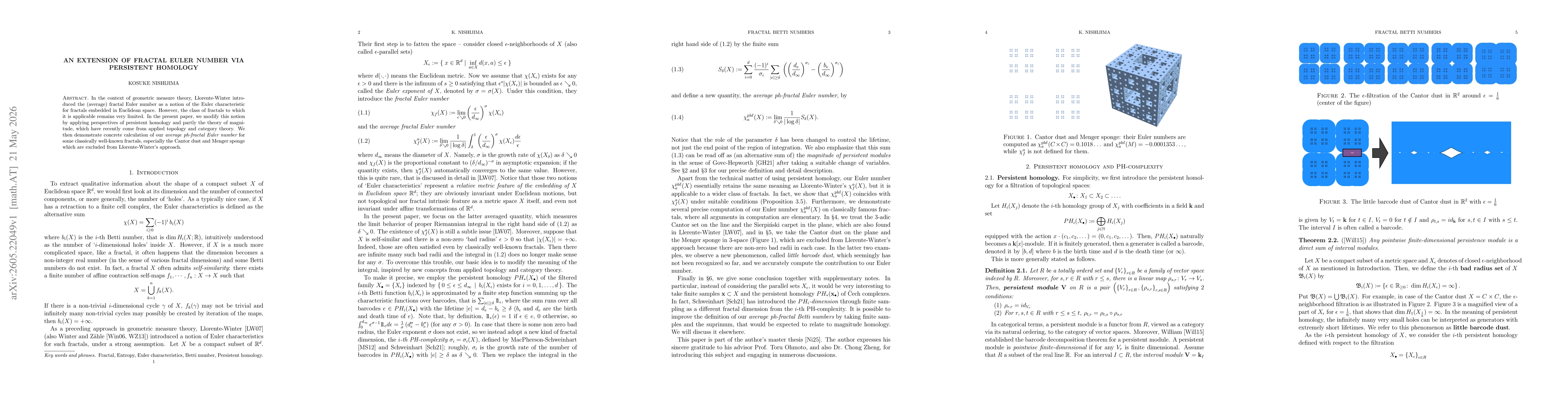 Thumbnail for An extension of fractal Euler number via persistent homology