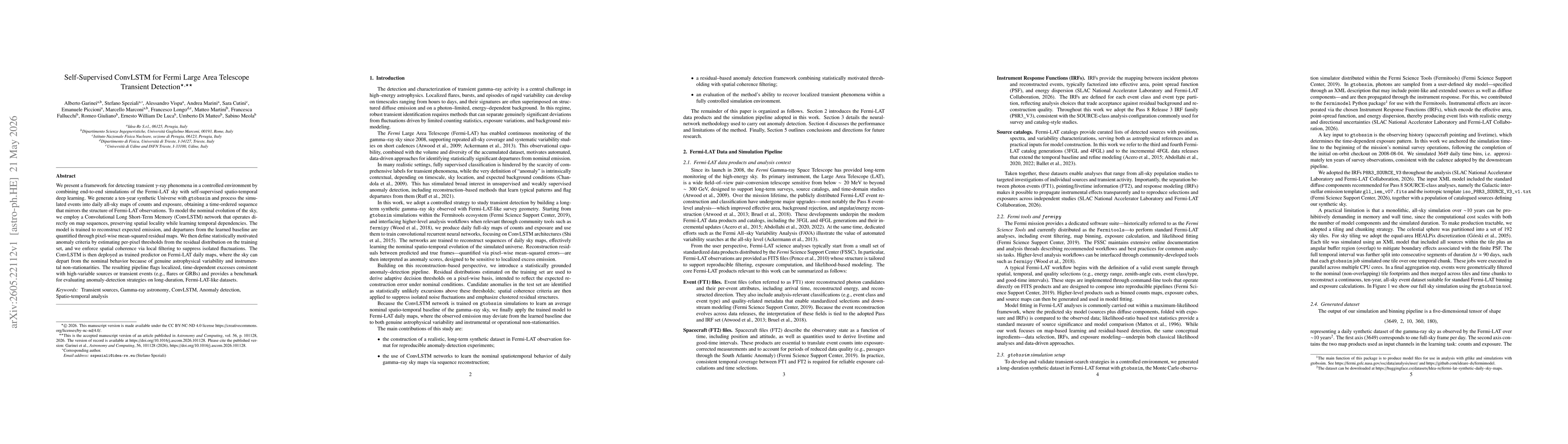Thumbnail for Self-Supervised ConvLSTM for Fermi Large Area Telescope Transient Detection