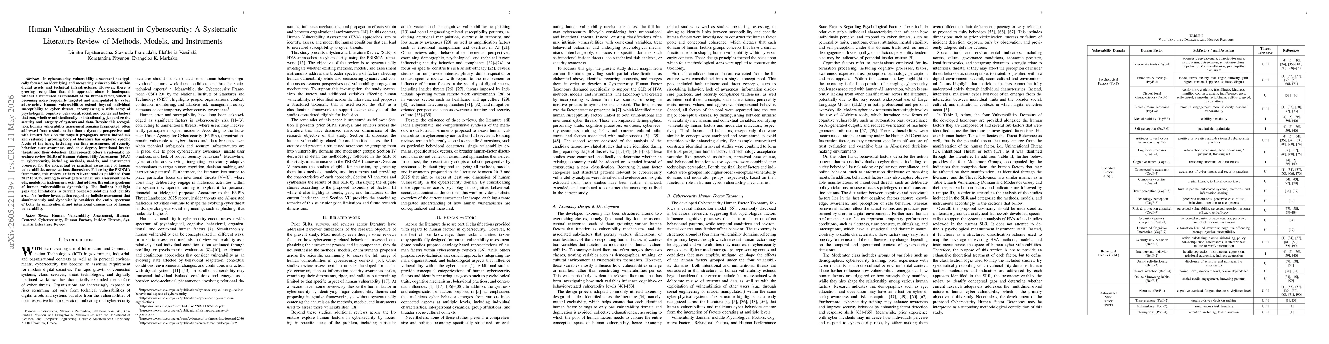 Thumbnail for Human Vulnerability Assessment in Cybersecurity: A Systematic Literature Review of Methods, Models, and Instruments