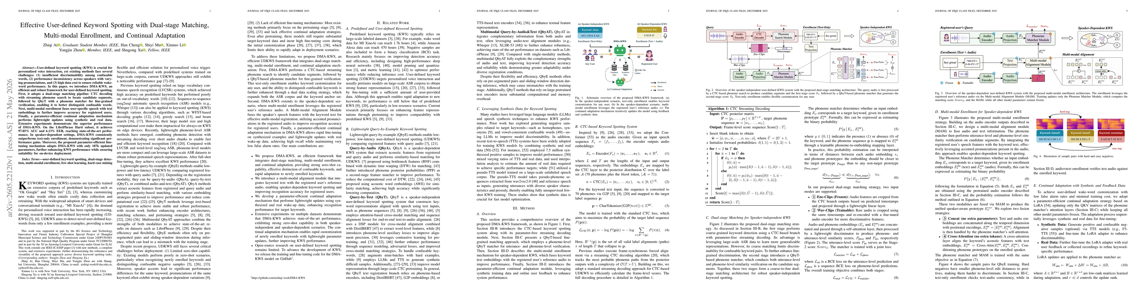 Thumbnail for Effective User-defined Keyword Spotting with Dual-stage Matching, Multi-modal Enrollment, and Continual Adaptation