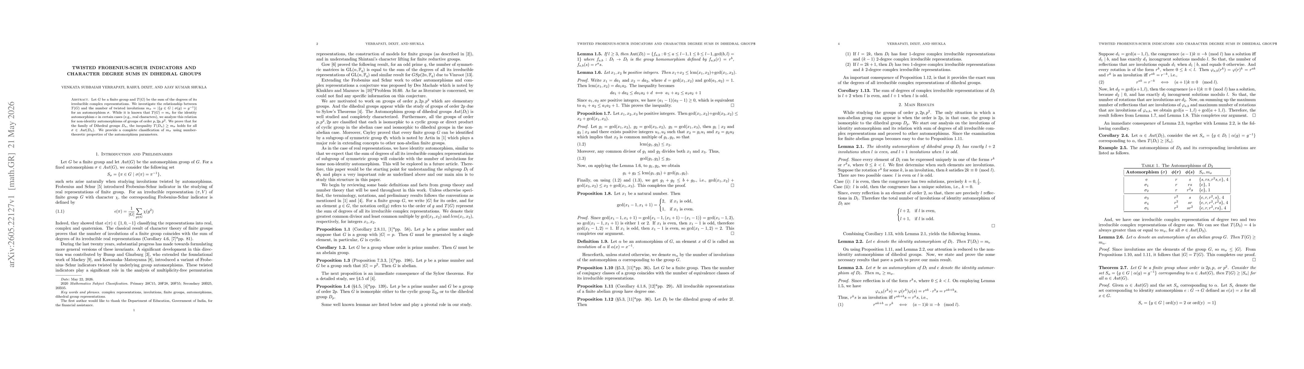 Thumbnail for Twisted Frobenius-Schur Indicators and Character Degree Sums in Dihedral Groups