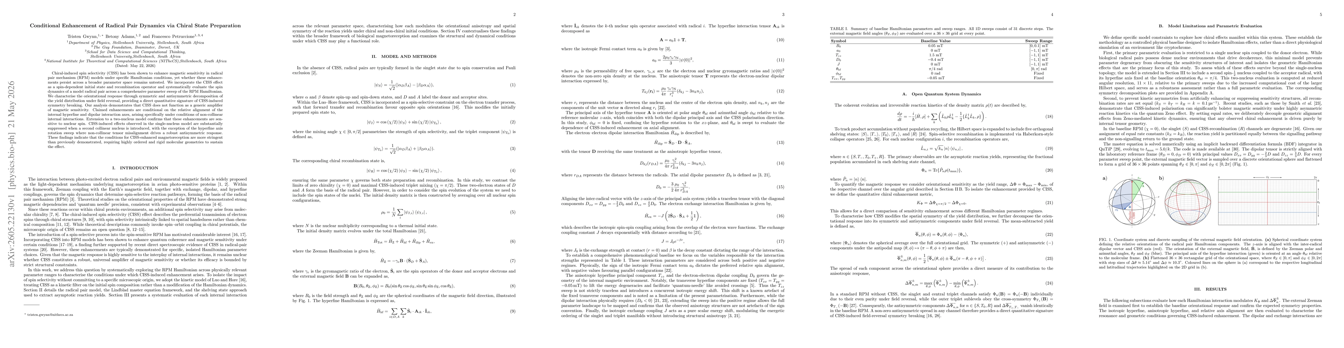 Thumbnail for Conditional Enhancement of Radical Pair Dynamics via Chiral State Preparation