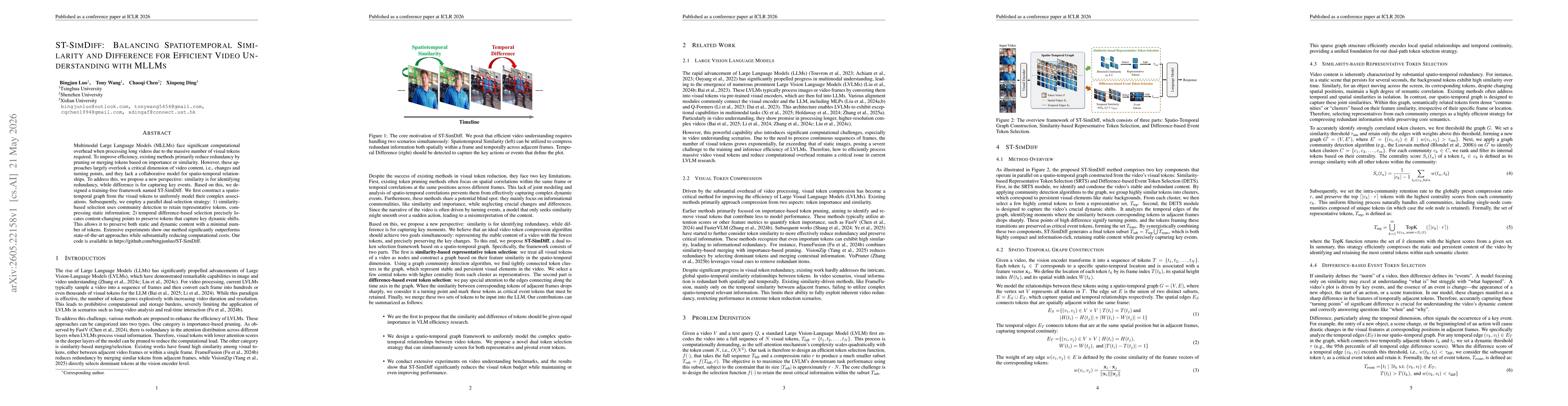 Thumbnail for ST-SimDiff: Balancing Spatiotemporal Similarity and Difference for Efficient Video Understanding with MLLMs