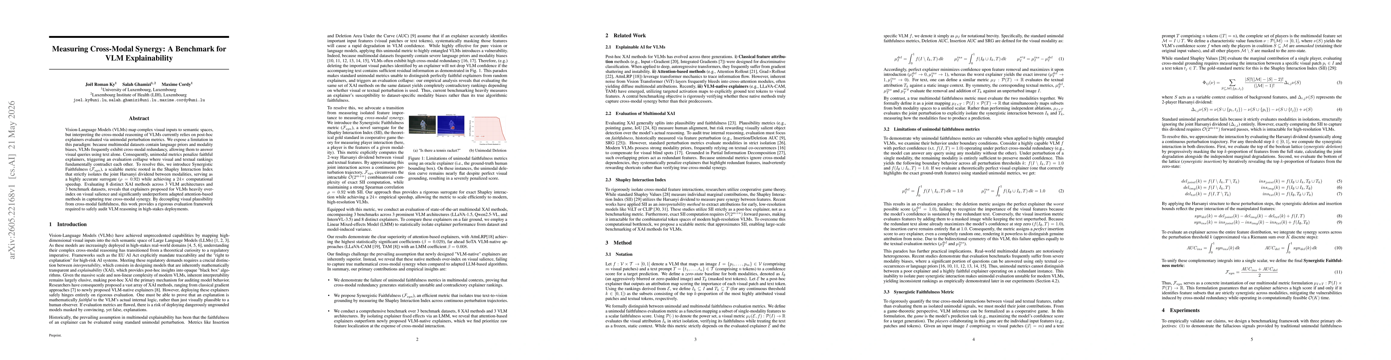 Thumbnail for Measuring Cross-Modal Synergy: A Benchmark for VLM Explainability