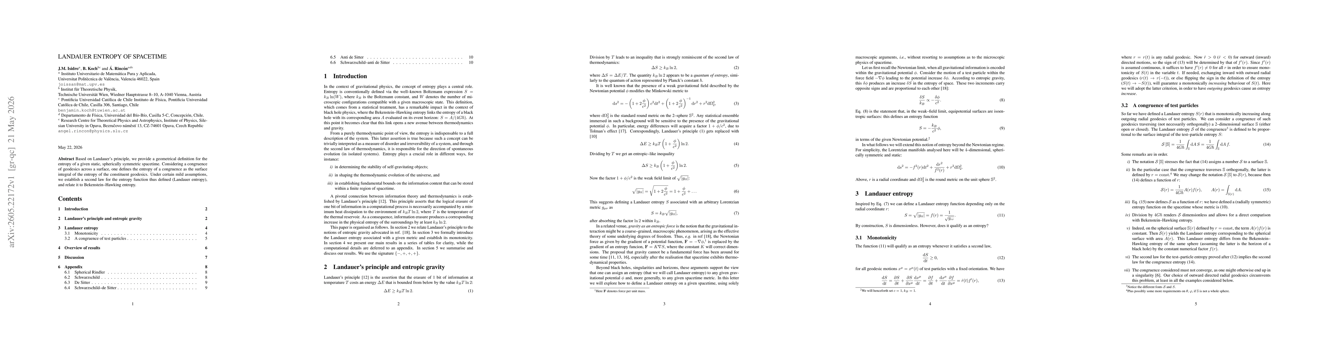 Thumbnail for Landauer entropy of spacetime