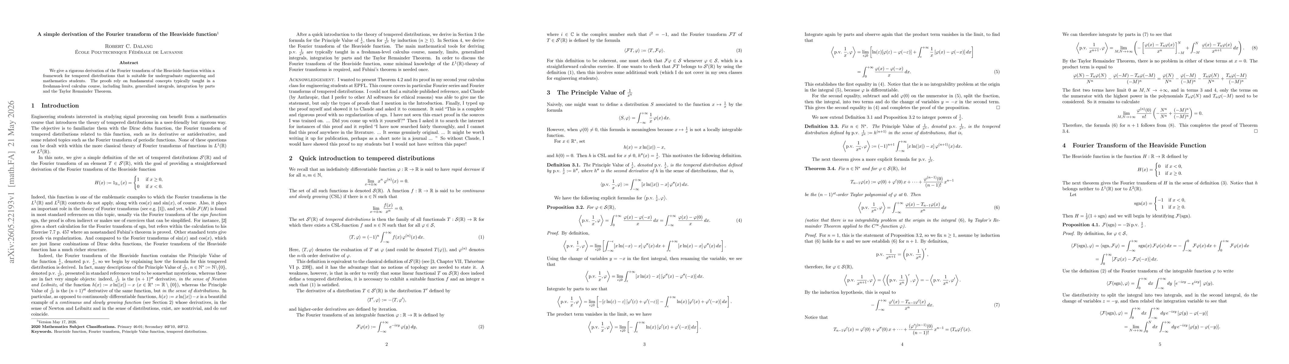 Thumbnail for A simple derivation of the Fourier transform of the Heaviside function